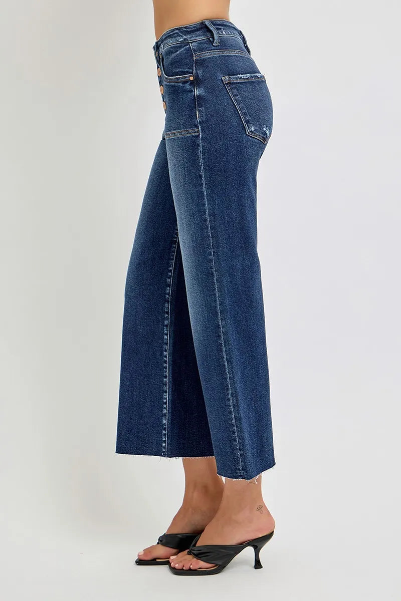 RISEN Full Size High Rise Crop Wide Button Up Jeans Plus Size - Tigbul's Variety Fashion Shop