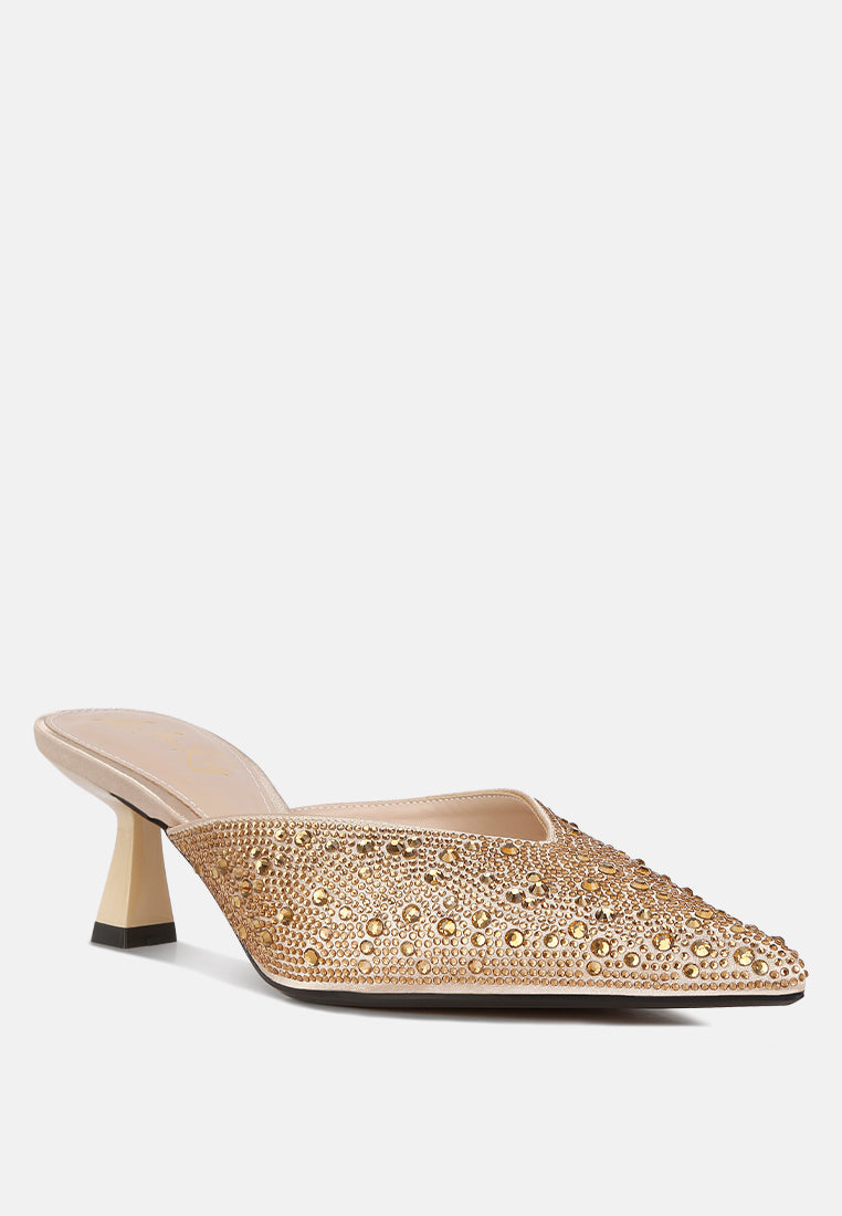 Aldora Rhinestones Embellished Satin Mules - Tigbul's Variety Fashion Shop