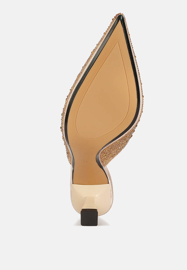 Aldora Rhinestones Embellished Satin Mules - Tigbul's Variety Fashion Shop