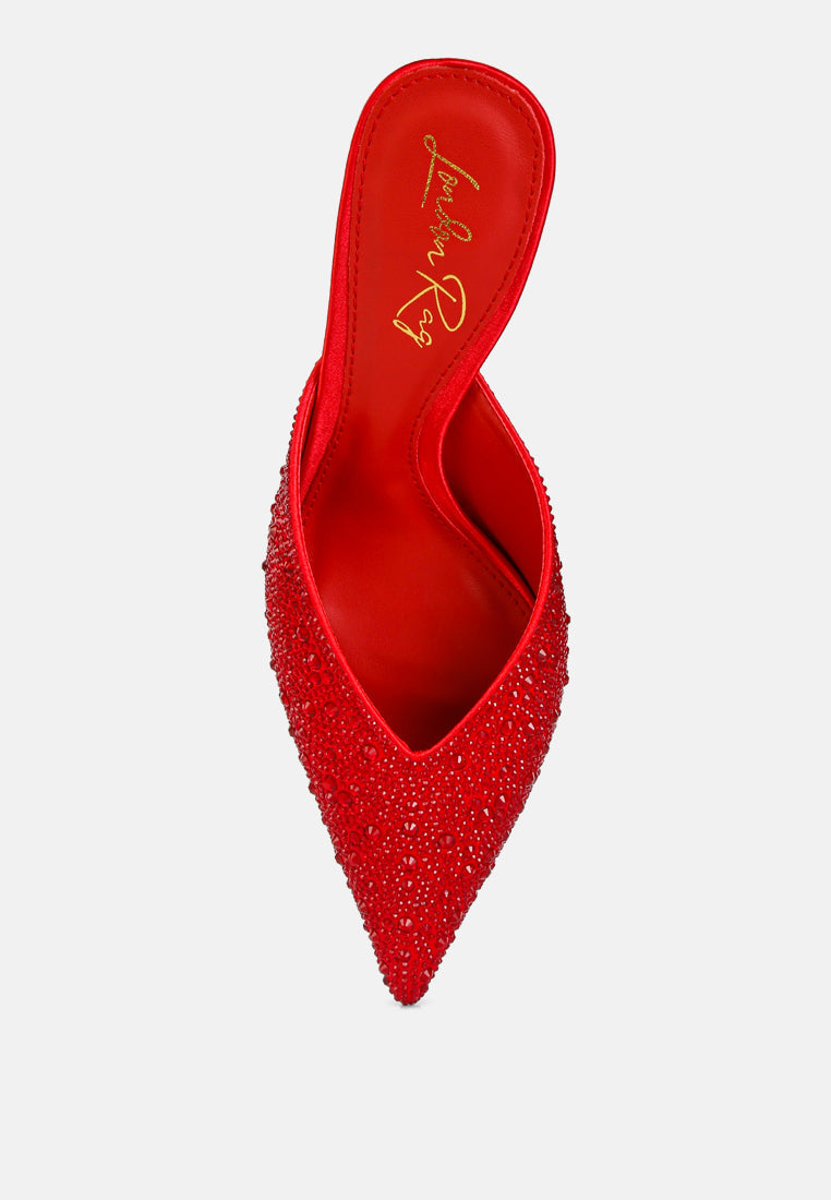 Aldora Rhinestones Embellished Satin Mules - Tigbul's Variety Fashion Shop