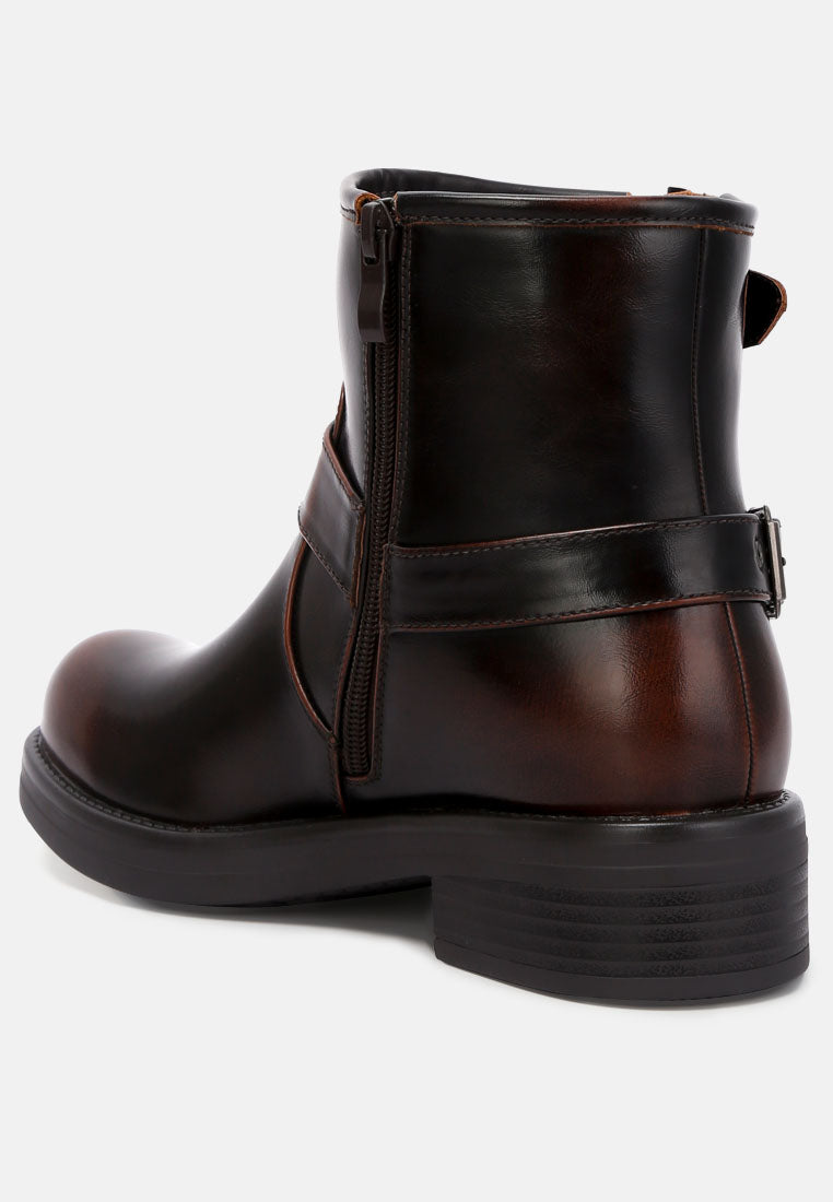 Allux Brushed Faux Leather Pin Buckle Boots - Tigbul's Variety Fashion Shop
