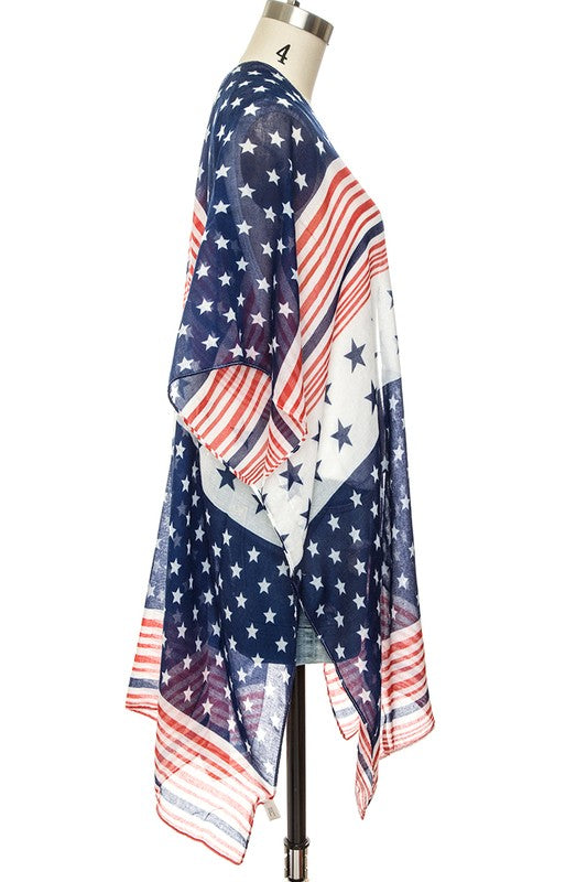 Americana Star Printed Kimono Cardigan - Tigbul's Variety Fashion Shop