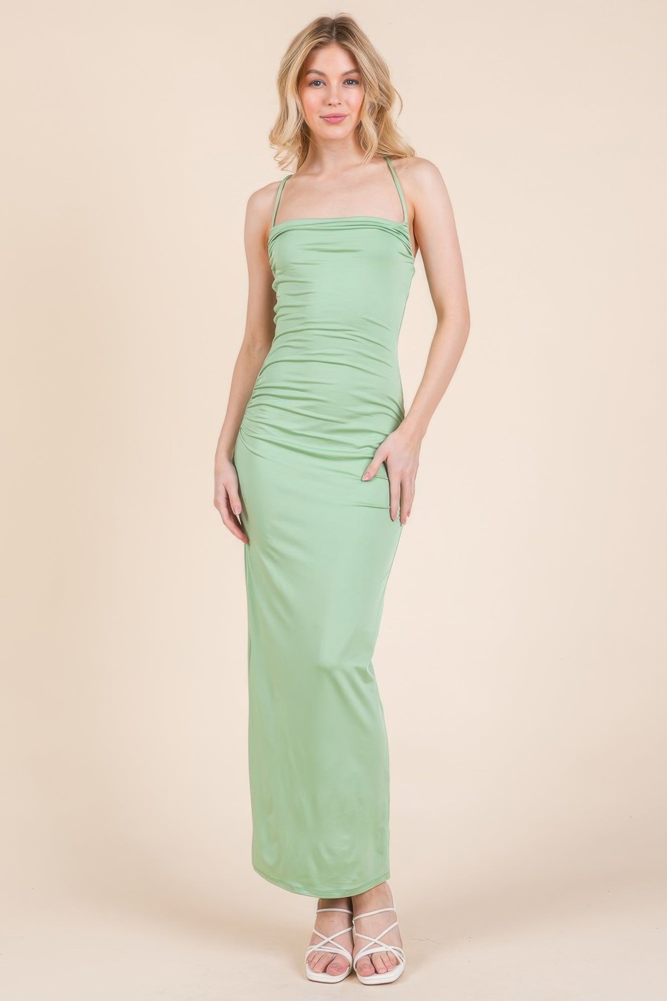 Asymmetry Ruched Double Layered Maxi Dress - Tigbul's Variety Fashion Shop
