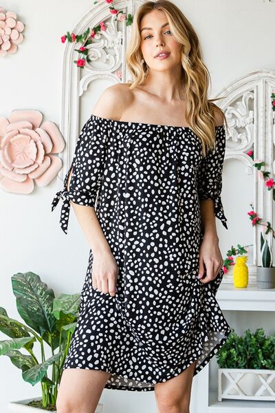 Short Sleeve Off Shoulder Animal Mini Dress - Tigbul's Variety Fashion Shop