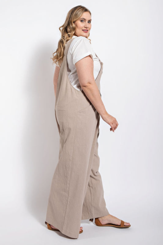 Tan Pintuck detail overall with side pockets - Tigbul's Variety Fashion Shop