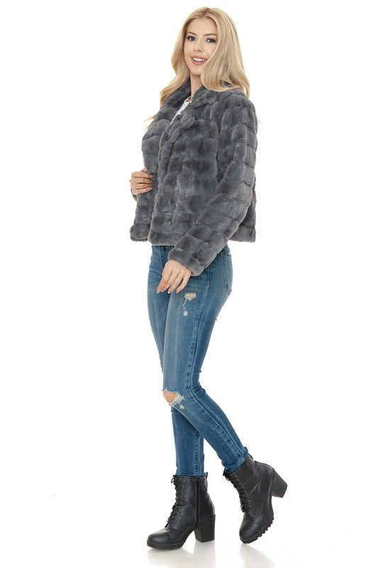 Women's Charcoal Gray Faux Fur Jacket - Tigbul's Variety Fashion Shop
