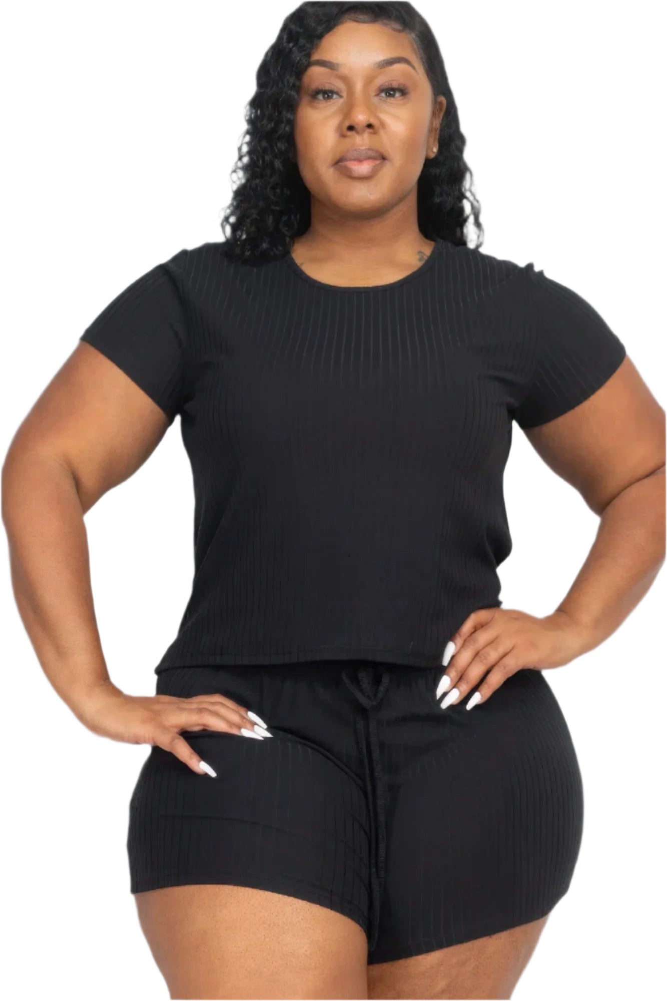 Plus Size Ribbed Short Sleeve Top & Shorts Set - Tigbul's Variety Fashion Shop