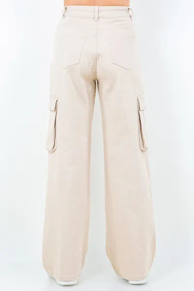 Apricot Color Drawstring Wide Leg Cargo Pants - Tigbul's Variety Fashion Shop