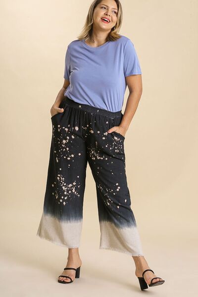Black Raw Hem Bleach Dip Dye Wide Leg Pants - Tigbul's Variety Fashion Shop
