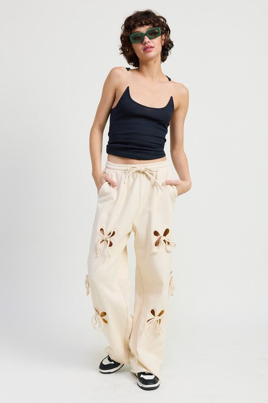 French Terry Pants With Cutout Details - Tigbul's Variety Fashion Shop