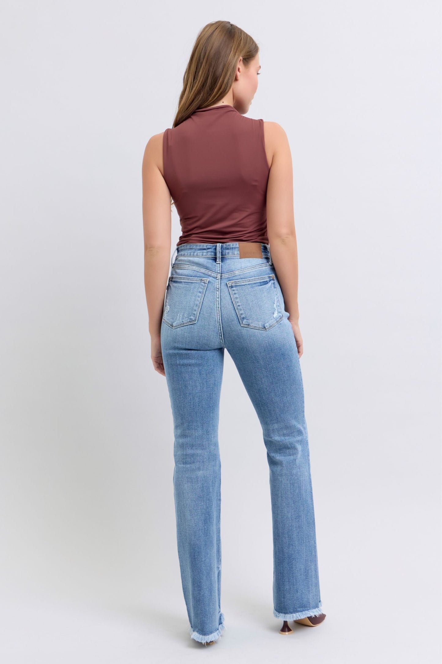 Judy Blue Full Size Raw Hem High Rise Bootcut Jeans - Tigbul's Variety Fashion Shop