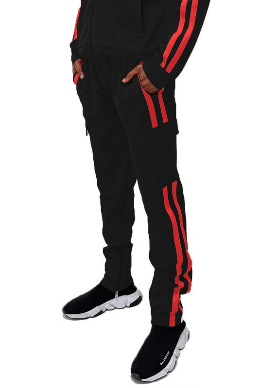 Men's Two Stripe Cargo Pouch Track Pants - Tigbul's Variety Fashion Shop