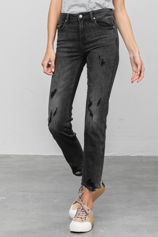 Mid Rise Distressed Straight Jeans - Tigbul's Variety Fashion Shop