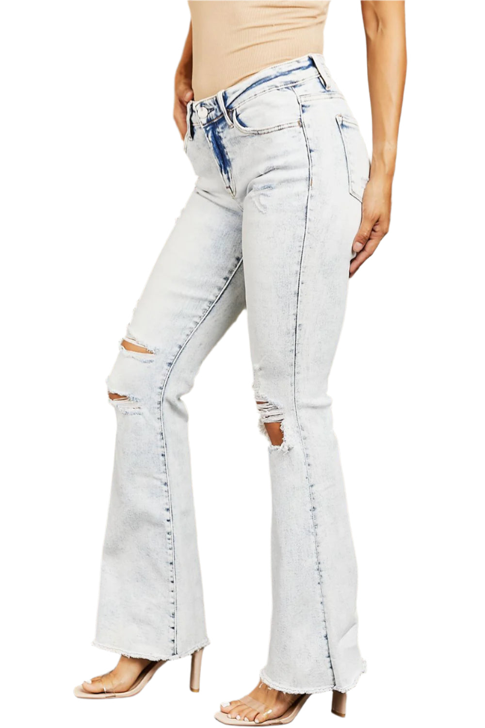 Size 28 Mid Rise Acid Wash Distressed Flare Jeans - Tigbul's Variety Fashion Shop