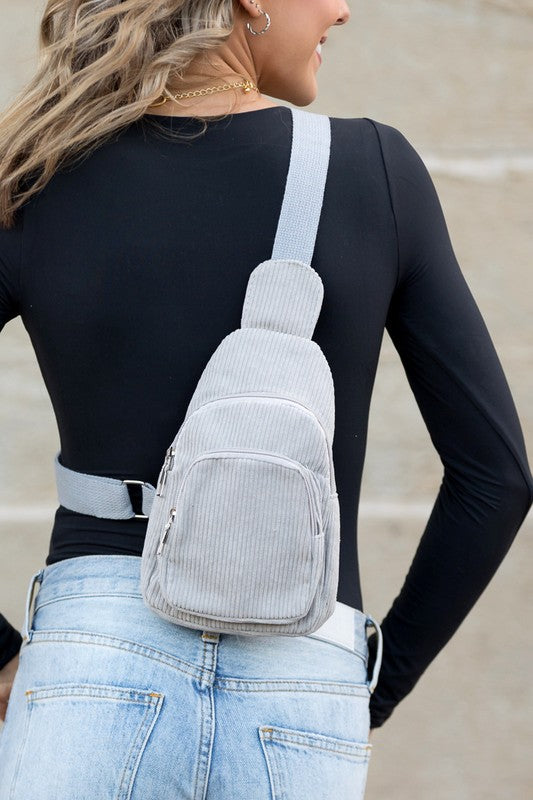 Ingrid Double Zip Corduroy Sling Bag - Tigbul's Variety Fashion Shop