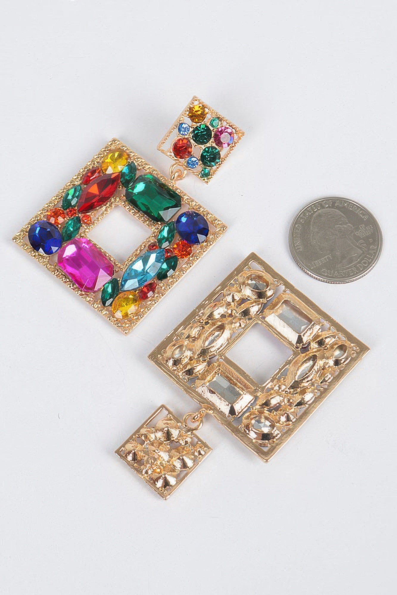 Double Square Bejeweled Earring - Tigbul's Variety Fashion Shop