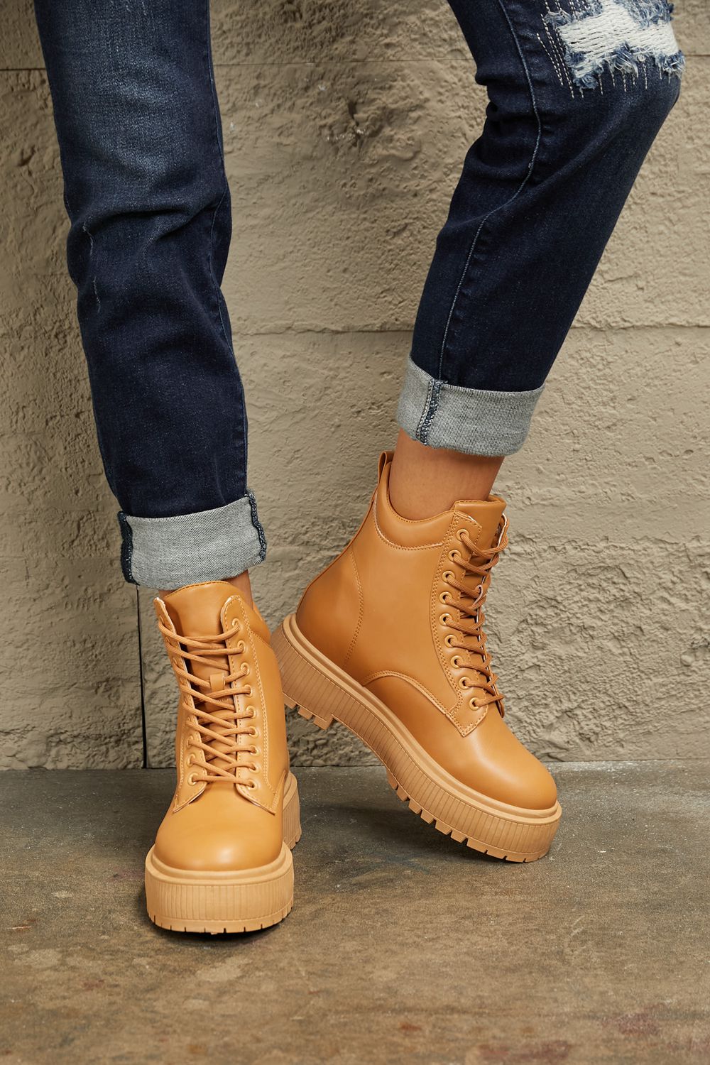Light Brown Platform Combat Boots - Tigbul's Variety Fashion Shop