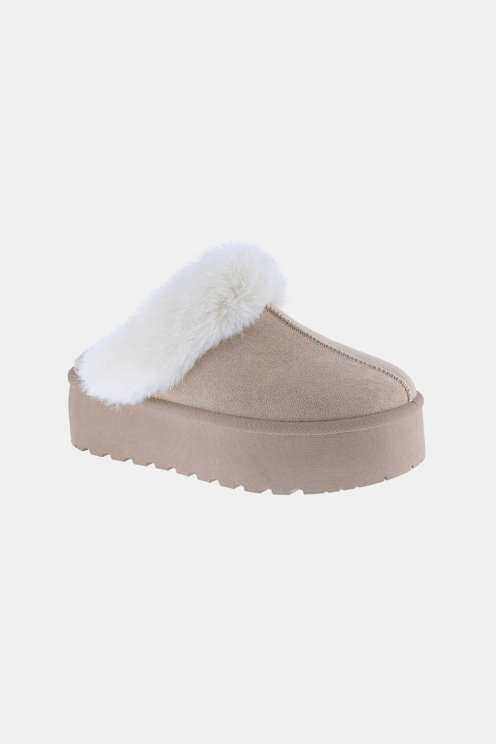 Thick Bottom Fur Trim Taupe Snow Slippers - Tigbul's Variety Fashion Shop