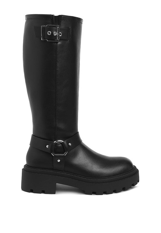 Taimen Harnes Detail Long Boots - Tigbul's Variety Fashion Shop