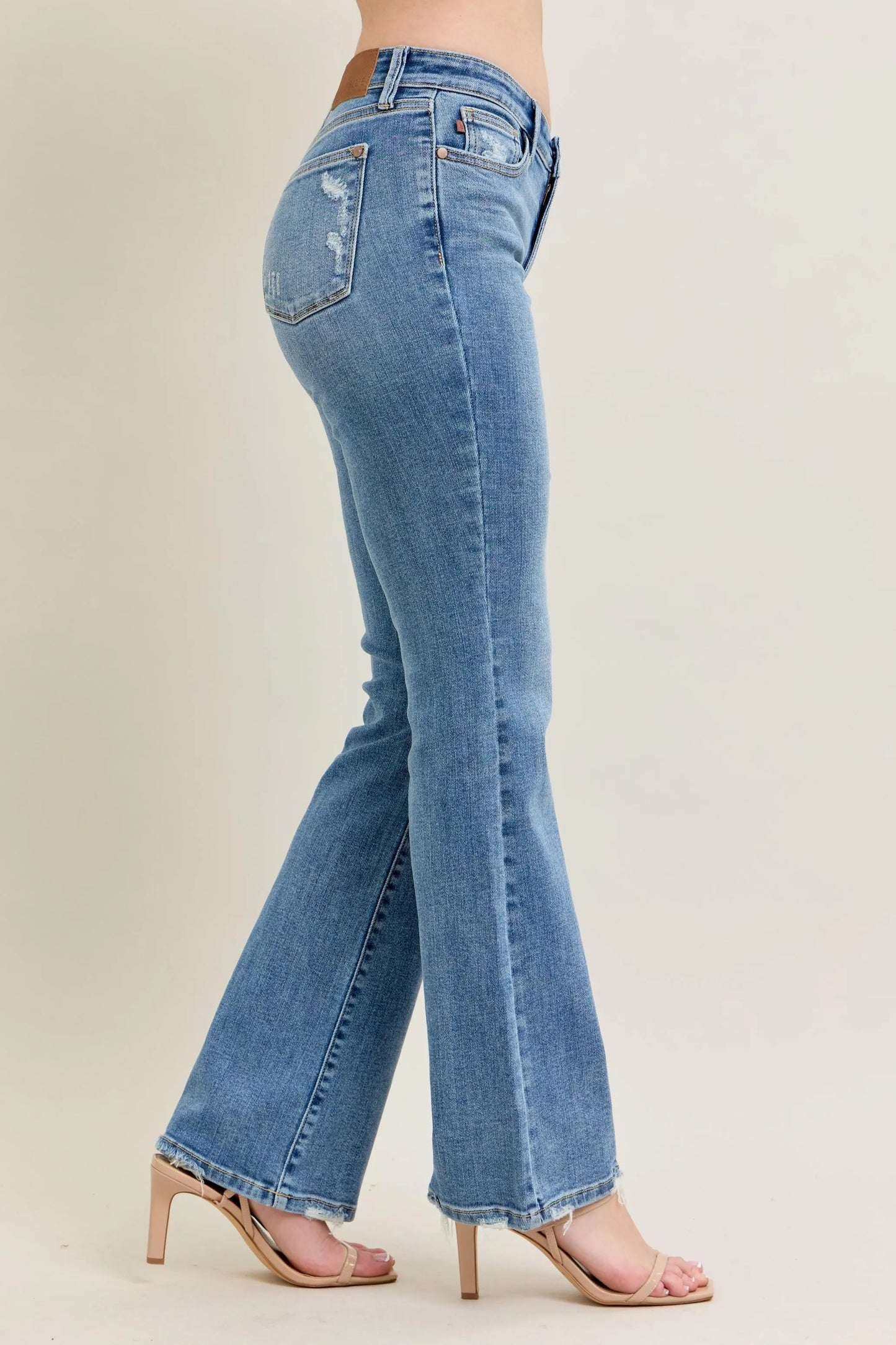 Judy Blue Full Size Mid Rise Wash Destroy Hem Bootcut Jeans Plus Size - Tigbul's Variety Fashion Shop