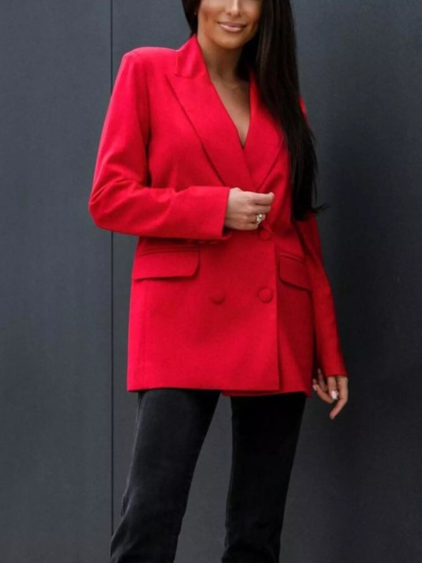 Lapel Collar Long Sleeve Blazer - Tigbul's Variety Fashion Shop