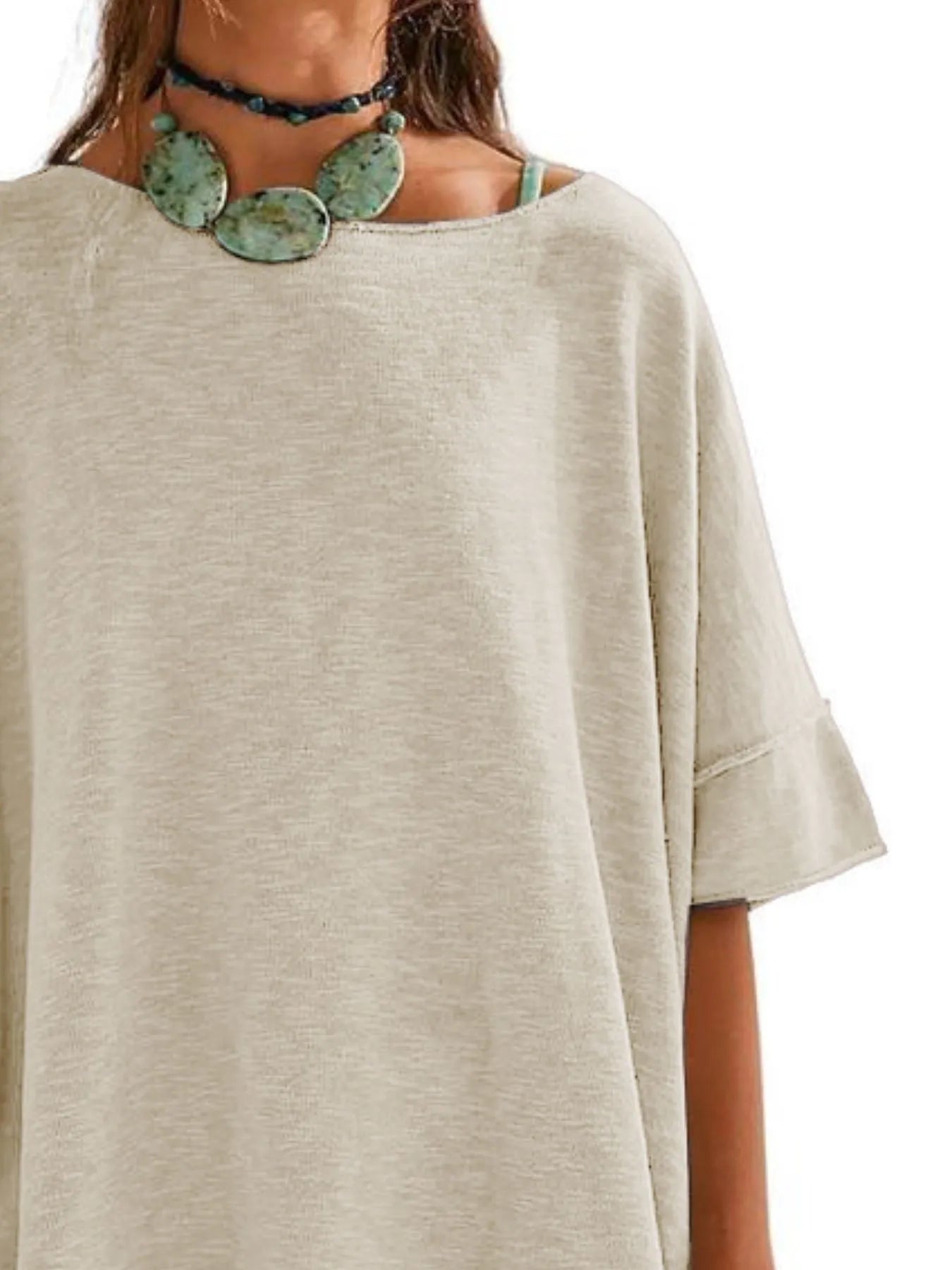 Oversized Round Neck Drop-Shoulder T-Shirt - Tigbul's Variety Fashion Shop