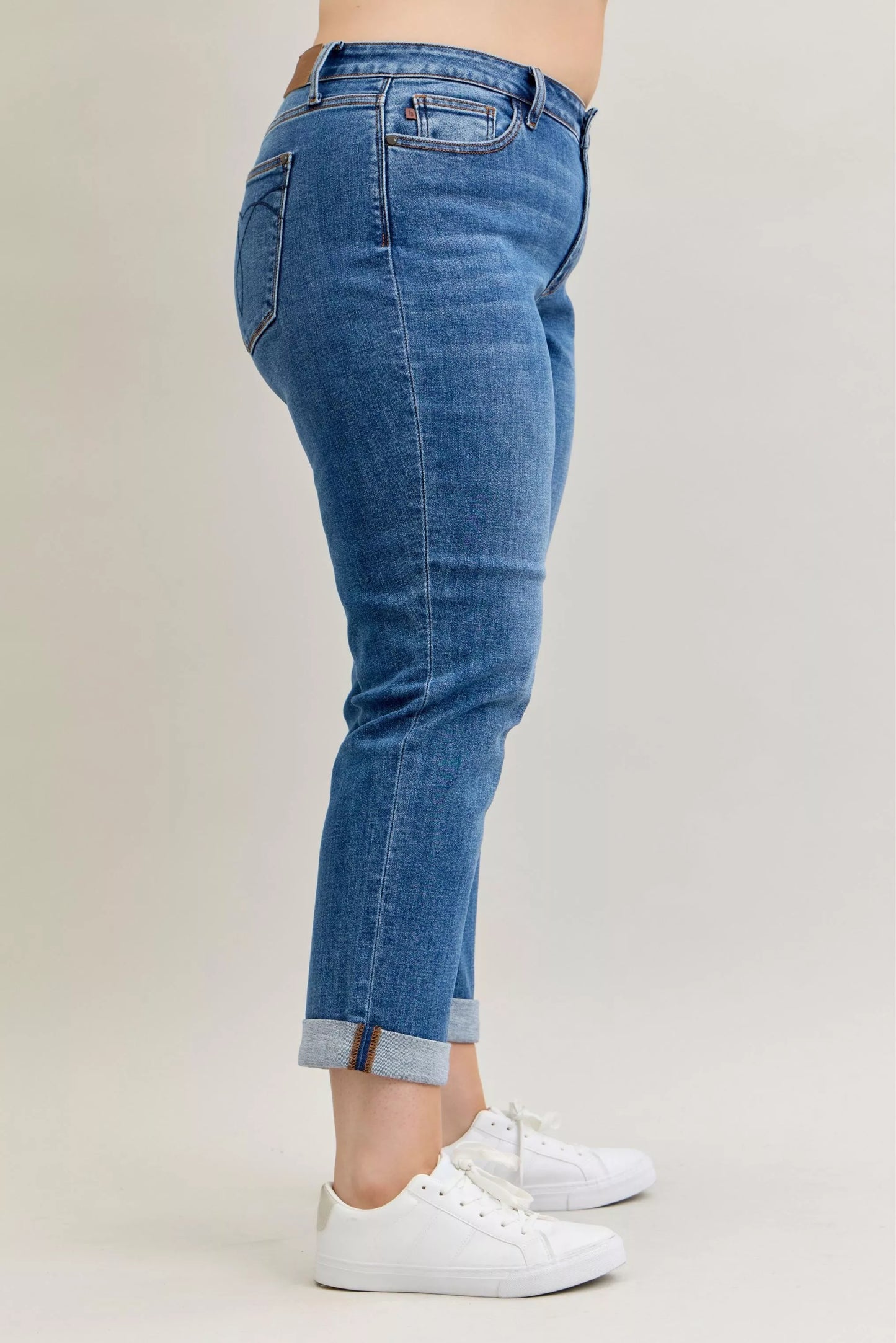 Judy Blue Full Size Mid Rise BF Classic Cuffed Jeans Plus Size - Tigbul's Variety Fashion Shop