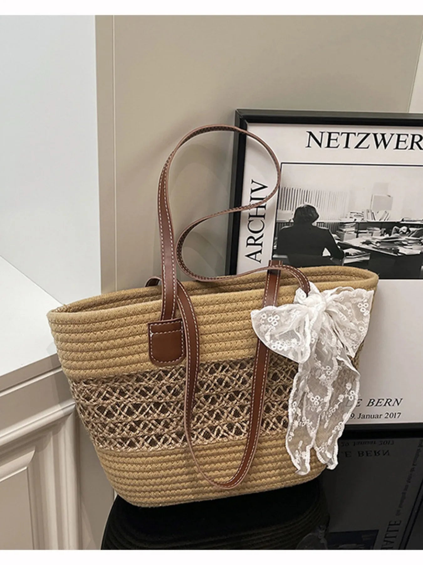 Woven Straw Shoulder Bag - Tigbul's Variety Fashion Shop