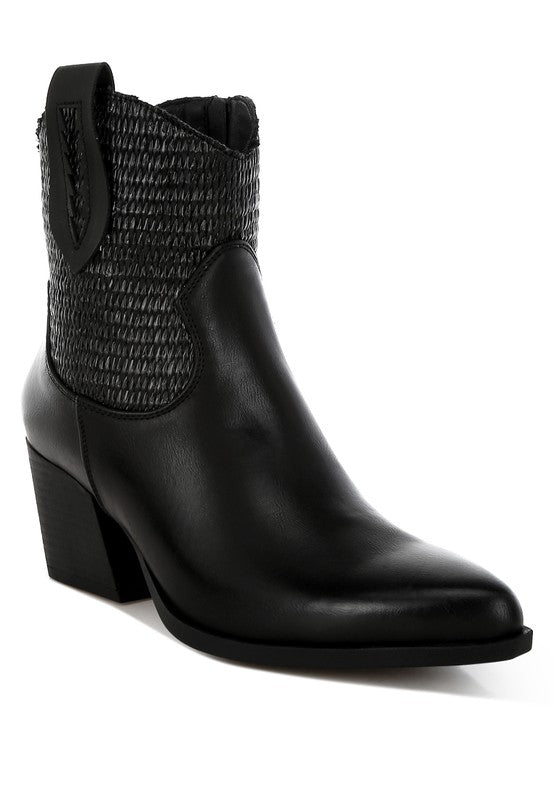 Big Mood Raffia & Faux Leather Cowboy Boots - Tigbul's Variety Fashion Shop