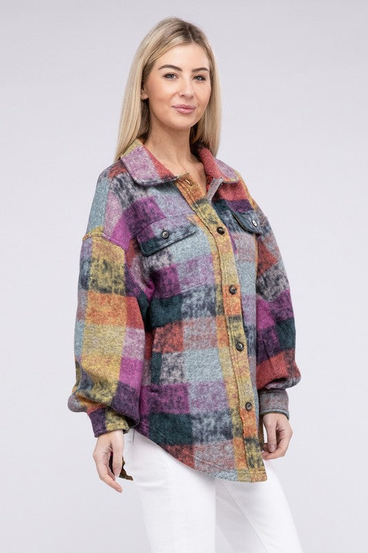 Loose Fit Buttoned Down Check Shirt Jacket - Tigbul's Variety Fashion Shop
