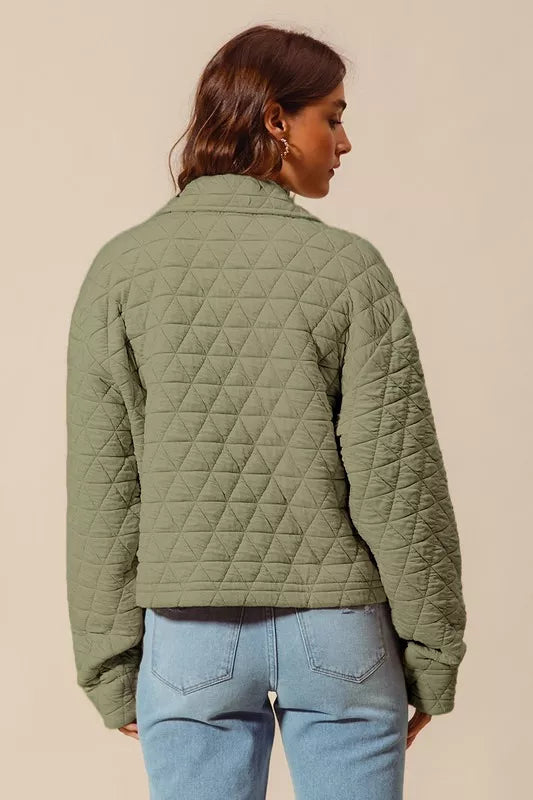SO ME Triangle Quilting Stitch Button Up Knit Jacket - Tigbul's Variety Fashion Shop