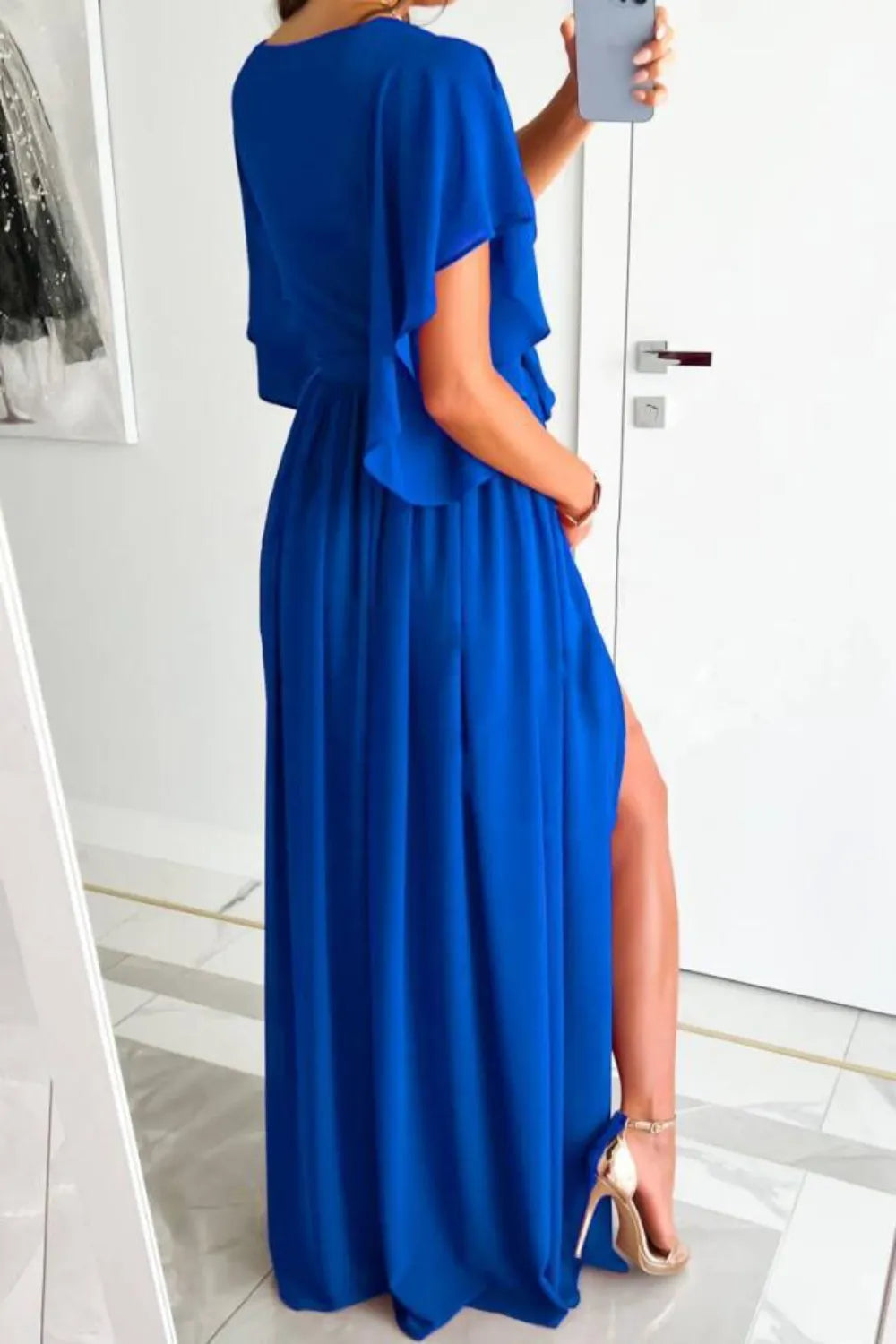 Surplice Flutter Sleeve Maxi Dress - Tigbul's Variety Fashion Shop