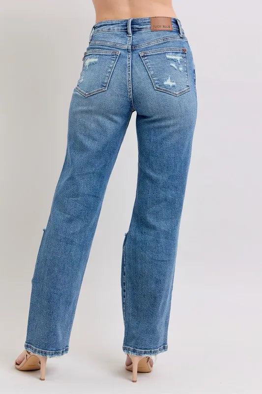 Judy Blue Full Size High Waist Heavy Destroy Straight Jeans Plus Size - Tigbul's Variety Fashion Shop