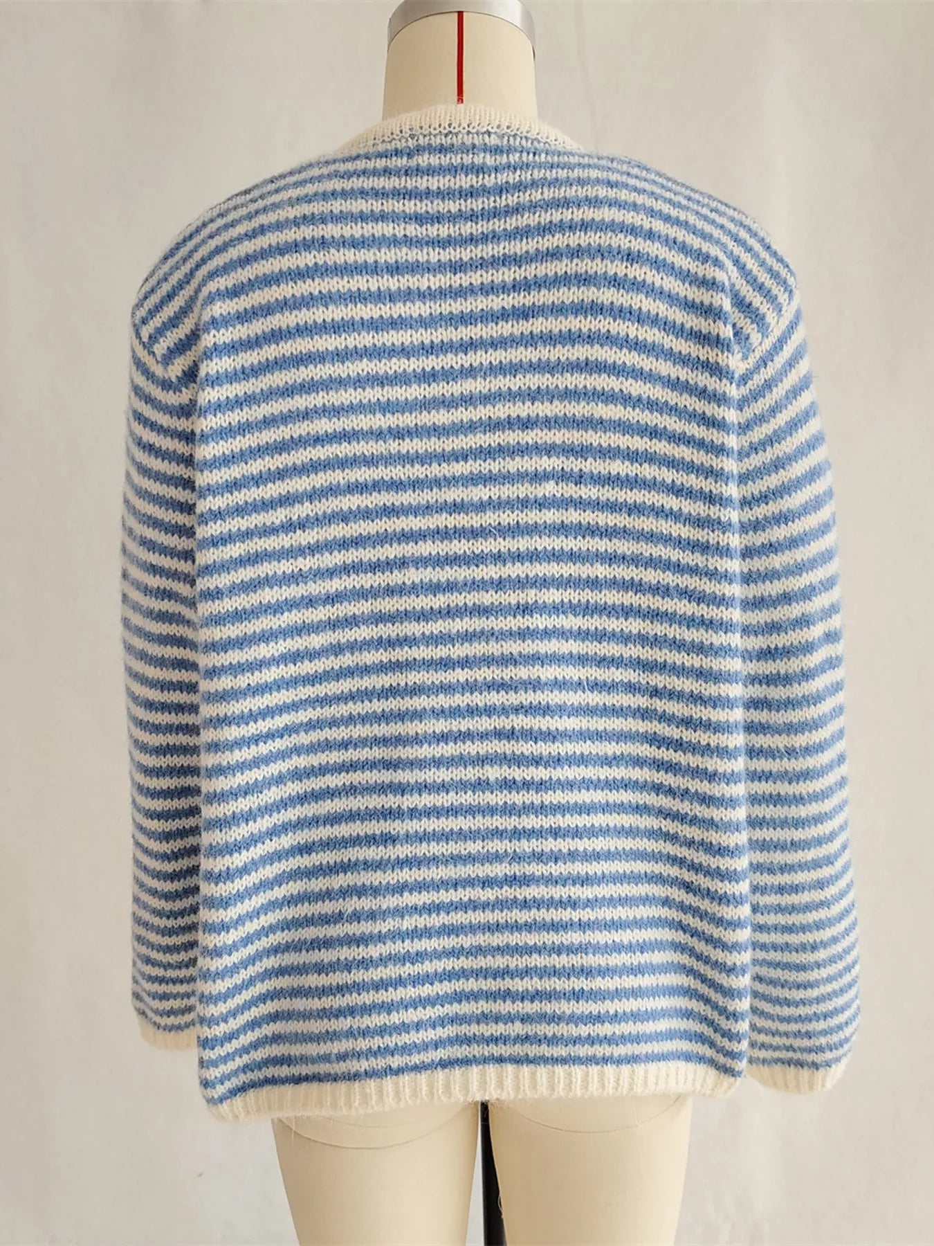 Striped Button Detail Long Sleeve Sweater - Tigbul's Variety Fashion Shop
