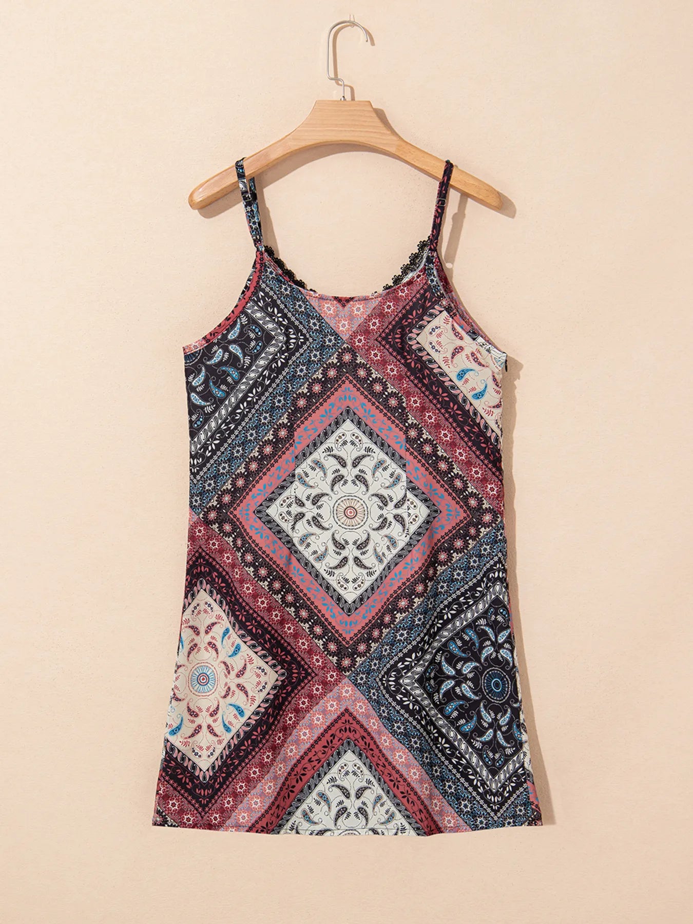 Burgundy Geometric Paisley Print Cami Mini Dress - Tigbul's Variety Fashion Shop