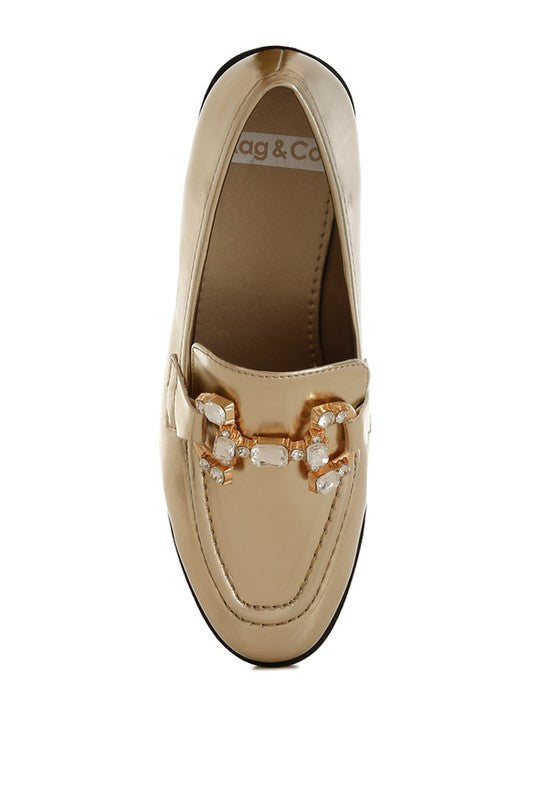 Dendron Diamante Horsebit Metallic Loafers - Tigbul's Variety Fashion Shop