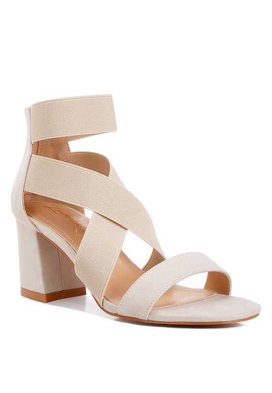 Benicia Elastic Strappy Block Heel Sandals - Tigbul's Variety Fashion Shop