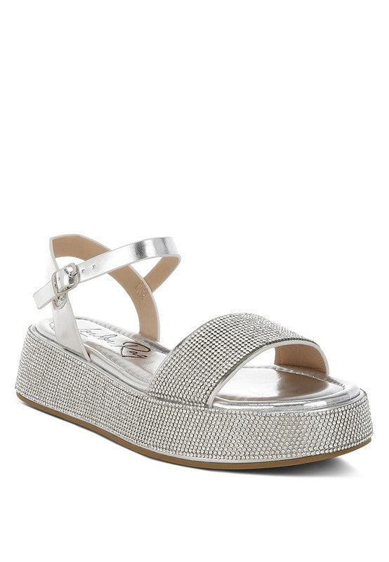 Nensis Rhinestone Embellished Flatform Sandals - Tigbul's Variety Fashion Shop