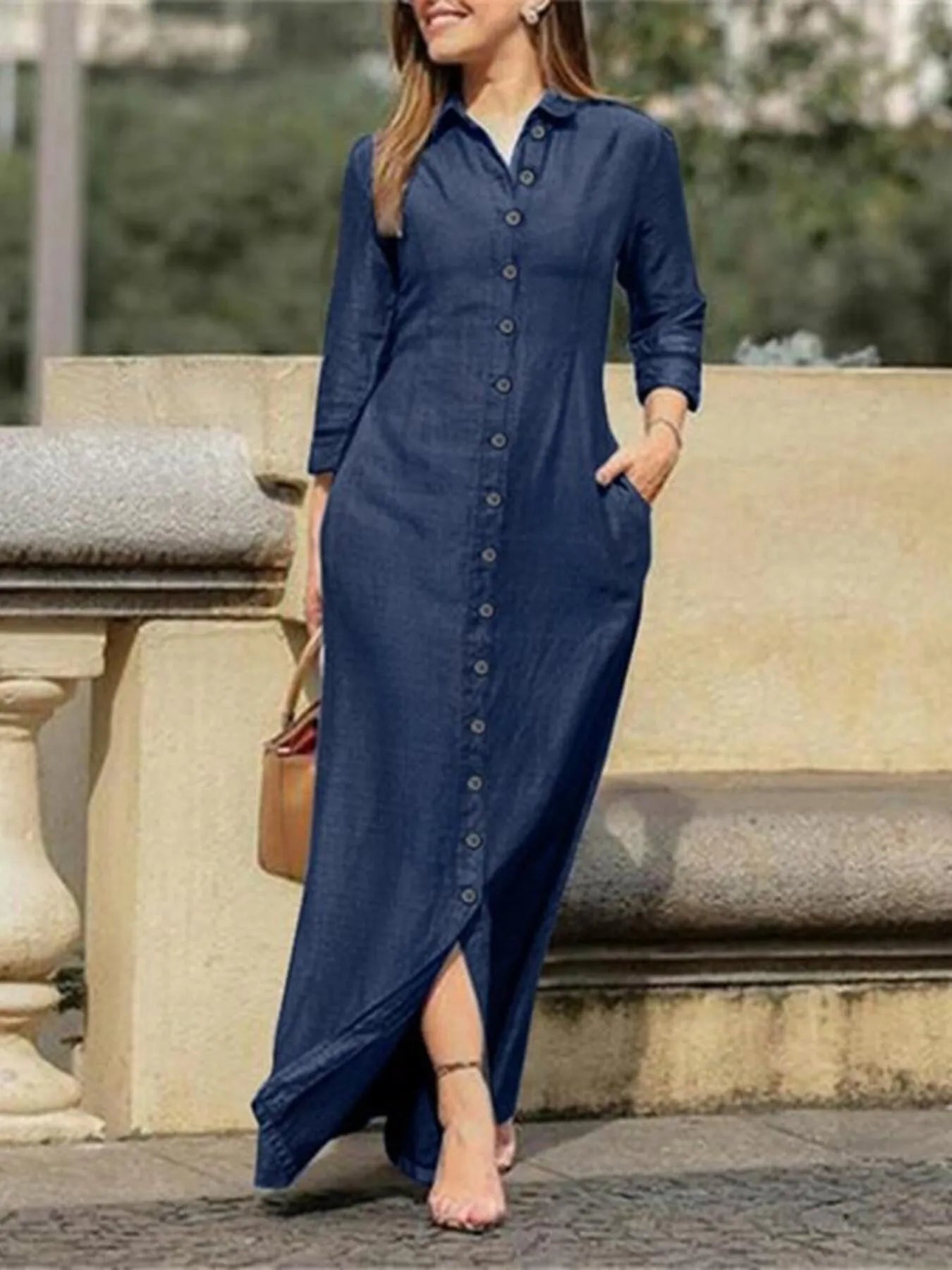 Full Size Button-Down Maxi Denim Dress Plus Size - Tigbul's Variety Fashion Shop