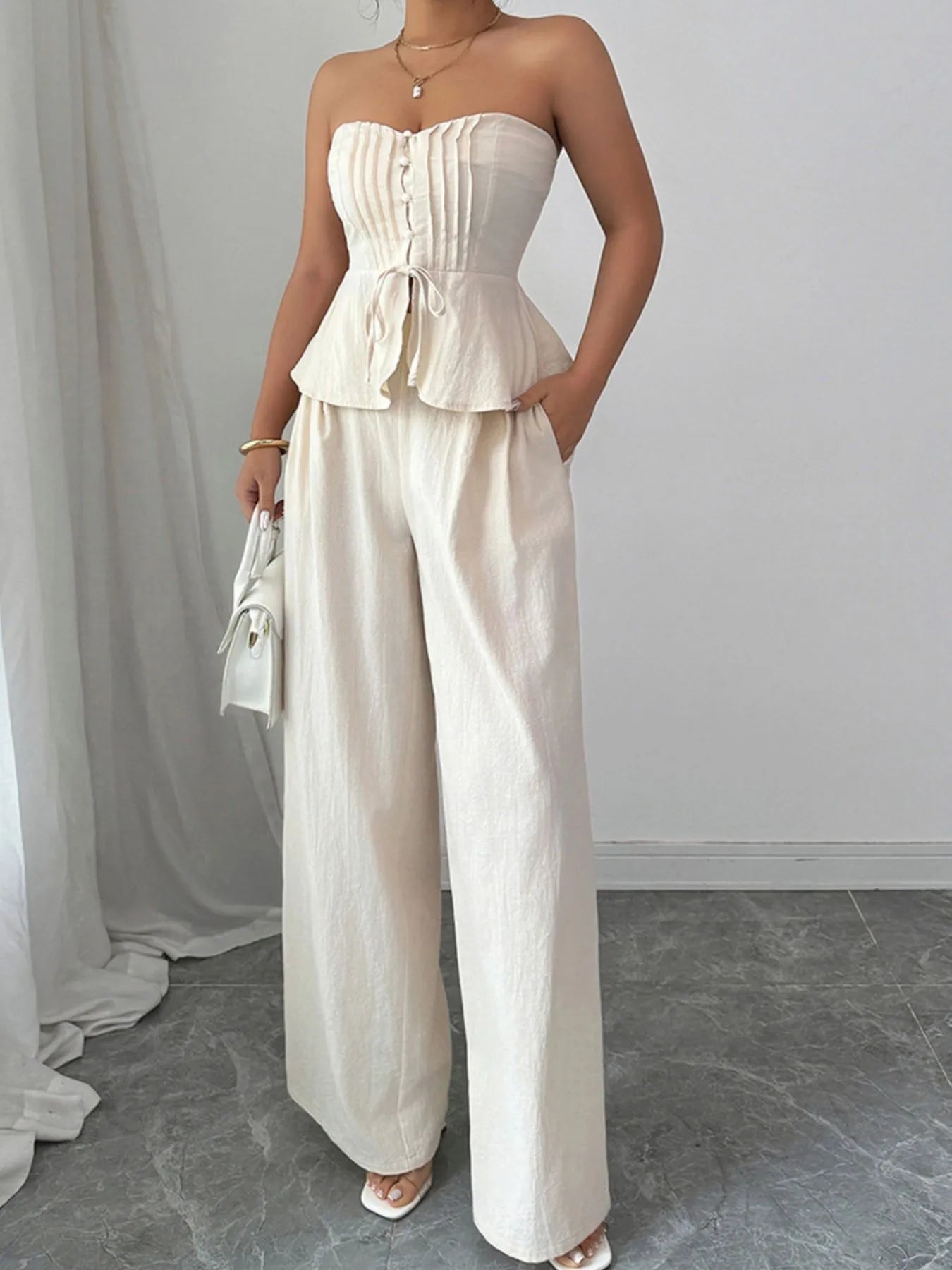 Sweetheart Neck Tube Top and Pants Set - Tigbul's Variety Fashion Shop