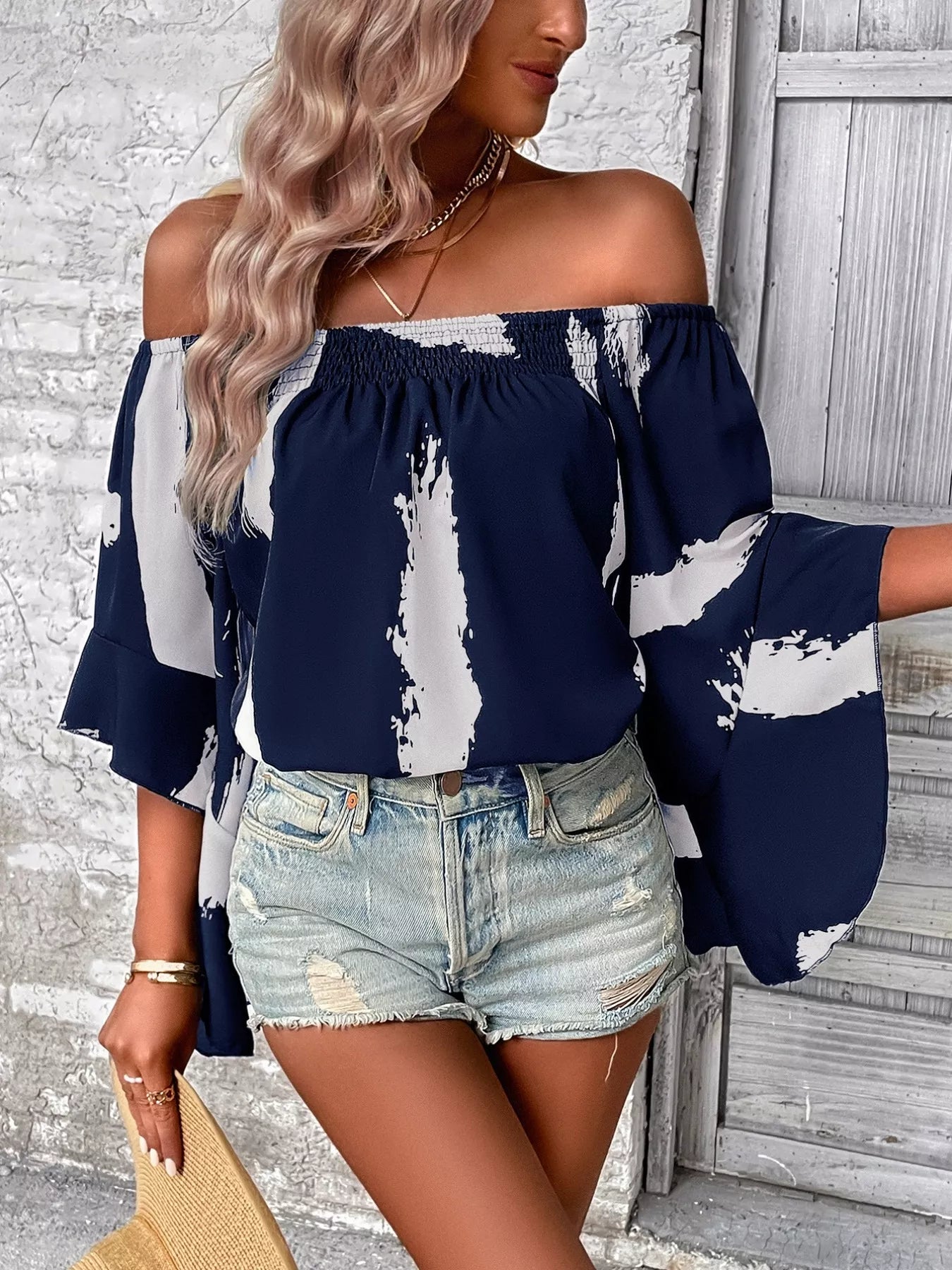 Off Shoulder Bell Sleeve Blouse - Tigbul's Variety Fashion Shop