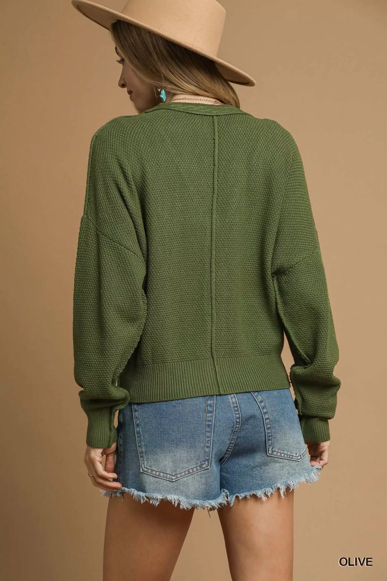 Olive Green Chunky Cable Knit V-Neck Button-Up Cardigan - Tigbul's Variety Fashion Shop