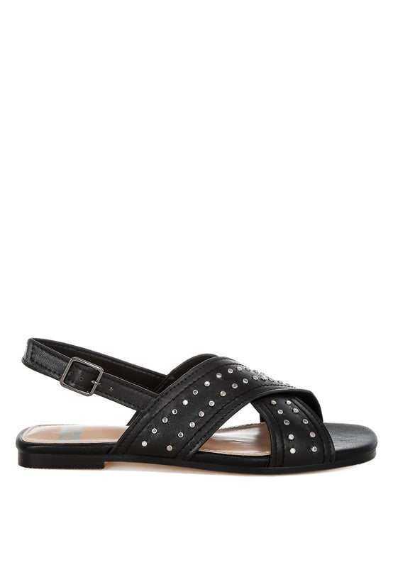 Calluna Stud Embellished Buckled Flats - Tigbul's Variety Fashion Shop