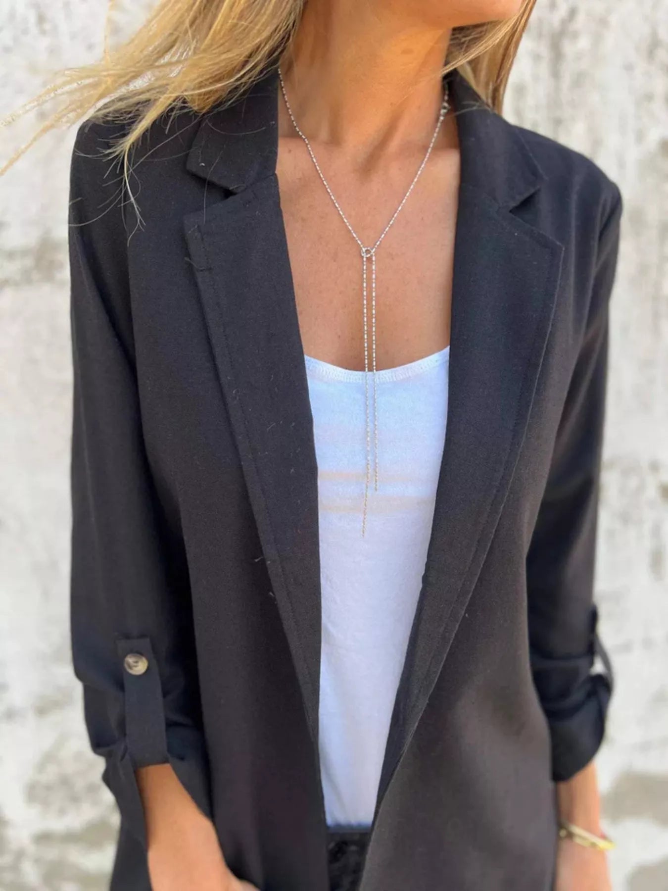 Full Size Lapel Collar Long Sleeve Blazer Plus Size - Tigbul's Variety Fashion Shop
