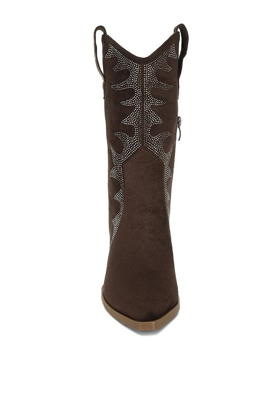 Rambler Rhinestones Embellished Calf Boots - Tigbul's Variety Fashion Shop