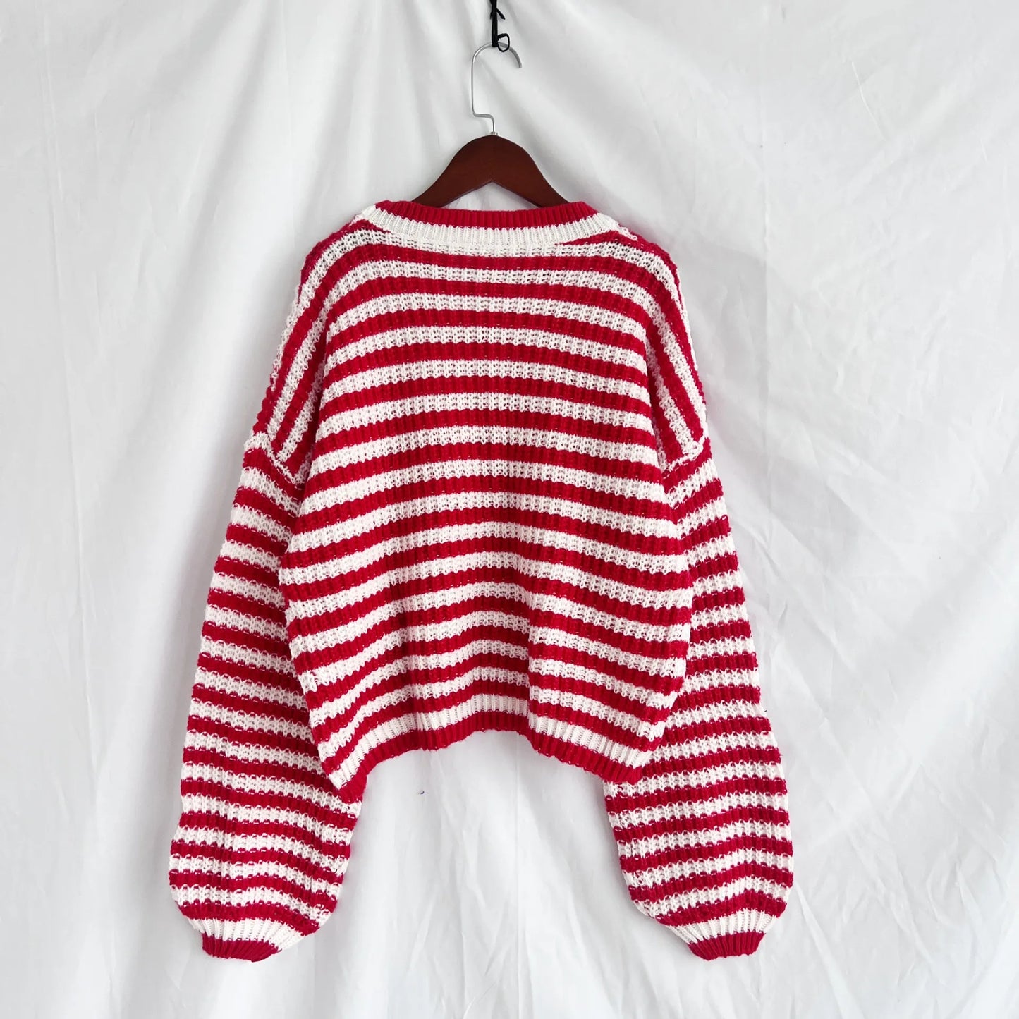 Oversized Striped Drop Shoulder Sweater - Tigbul's Variety Fashion Shop