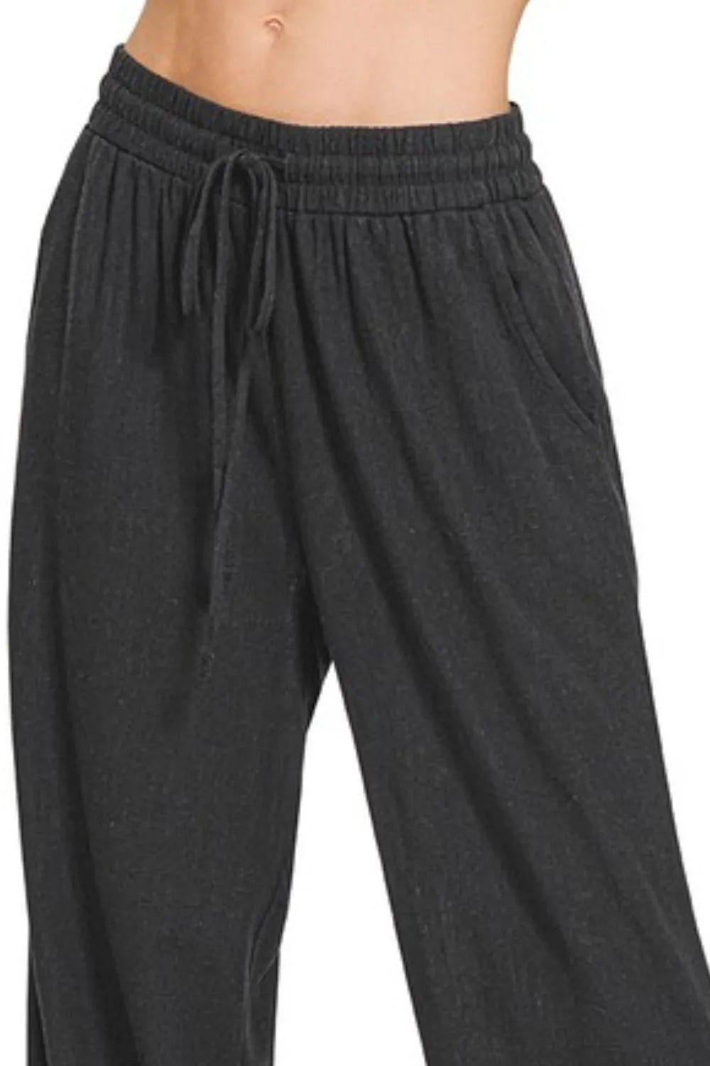 Black Linen Drawstring Pants - Tigbul's Variety Fashion Shop