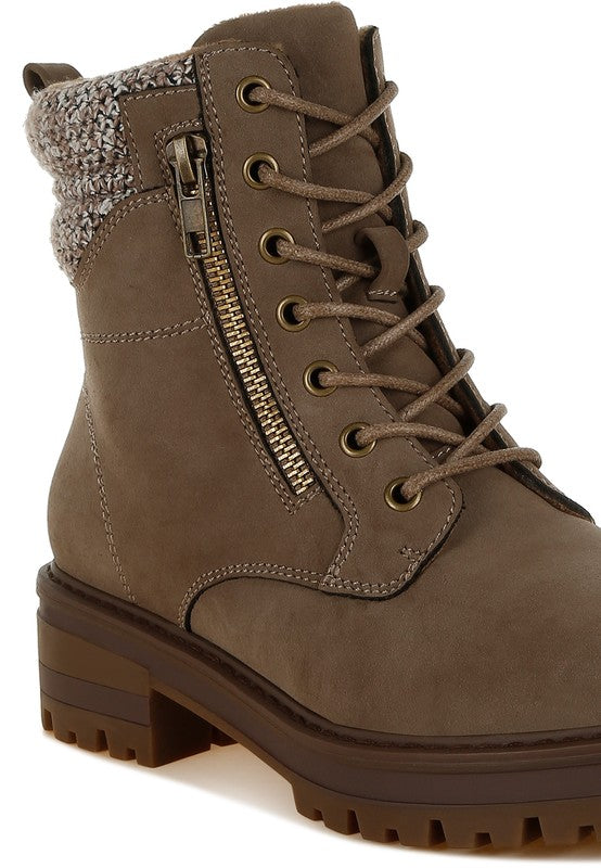 Mahisha Knitted Collar Zip-Up Hiker Boots - Tigbul's Variety Fashion Shop