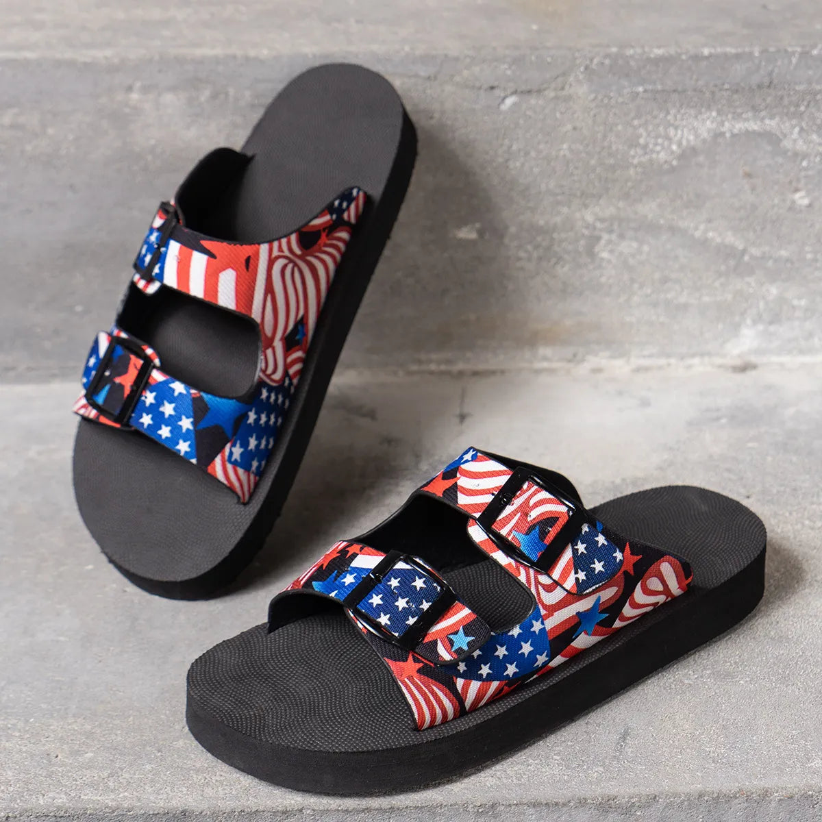 American Flag Patriotic Double Strap Sandals - Tigbul's Variety Fashion Shop