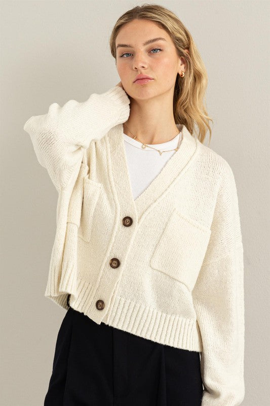 Button Front Cropped Cardigan Sweater - Tigbul's Variety Fashion Shop